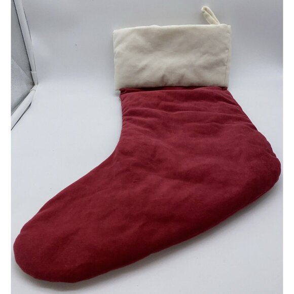 Pottery Barn Mom Velvet Christmas Stocking Holiday Monogrammed Red Cream 19 inch - Picture 7 of 10